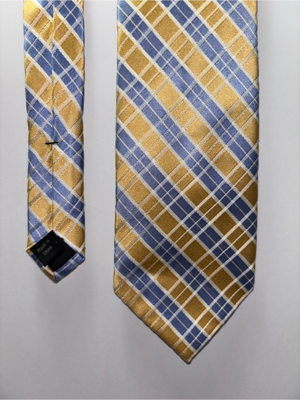 Michael Kors Men's Designer Necktie Yellow Blue White Plaid Classic Size
